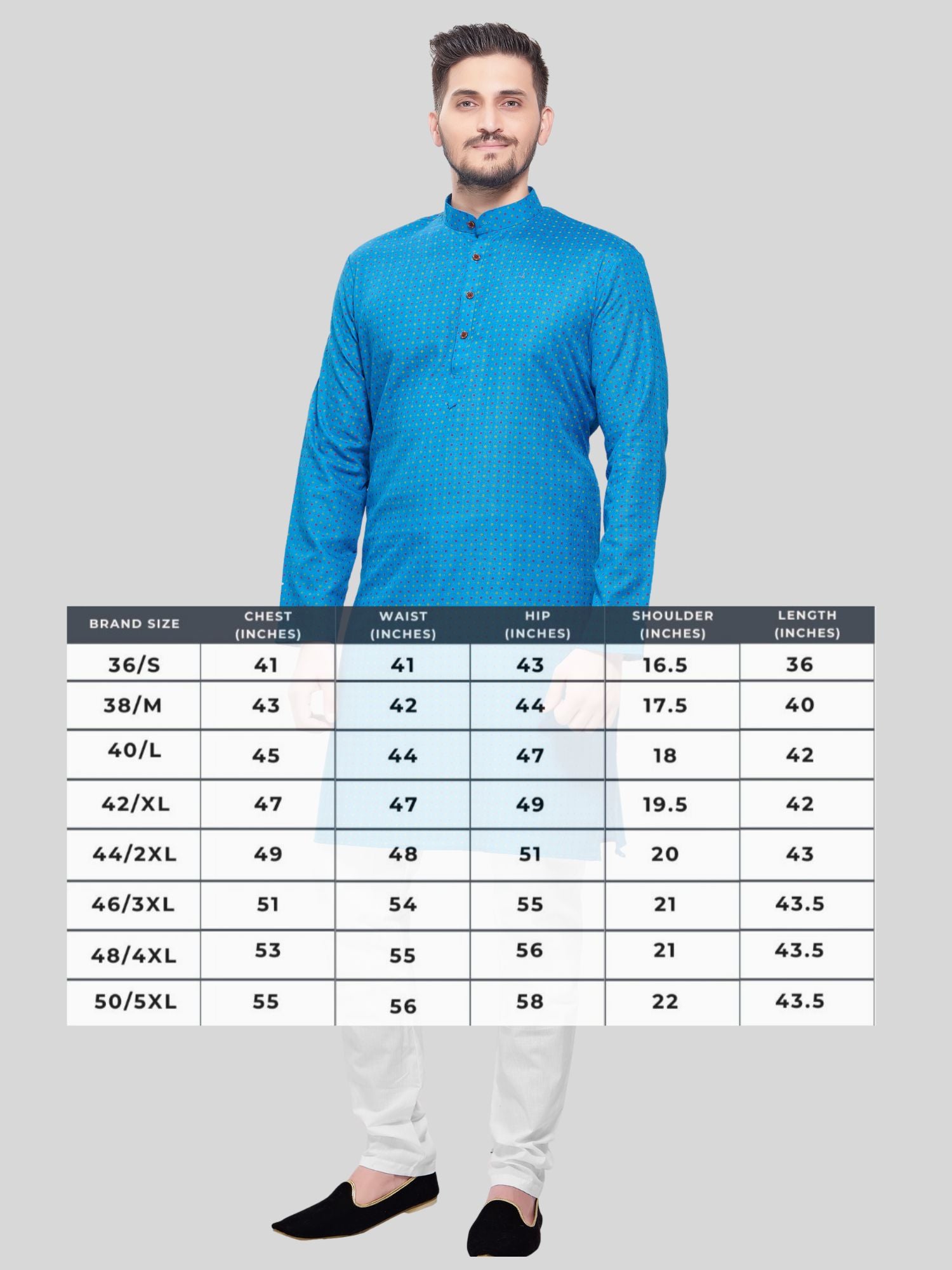 Azure Blue Dot Printed  Cotton Kurta and Matching Dhoti