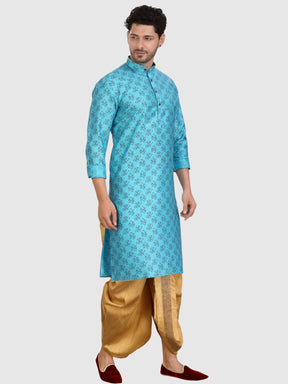 Iris Blue Printed Silk Kurta Petambari Dhoti Set