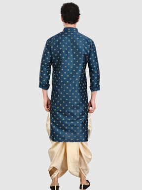 Navy Blue Printed Silk Kurta Petambari Dhoti Set