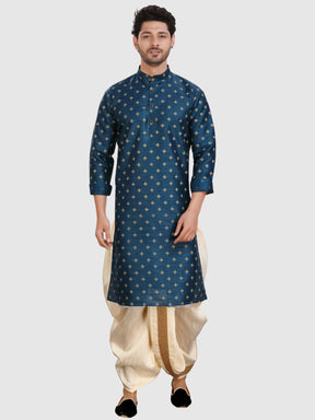 Navy Blue Printed Silk Kurta Petambari Dhoti Set