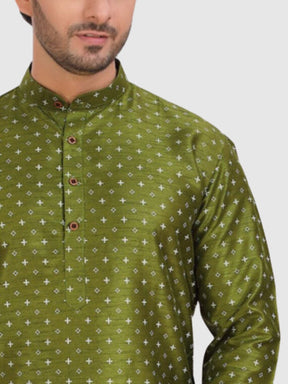 Forest Green Printed Silk Kurta Petambari Dhoti Set