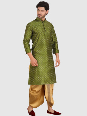 Forest Green Printed Silk Kurta Petambari Dhoti Set