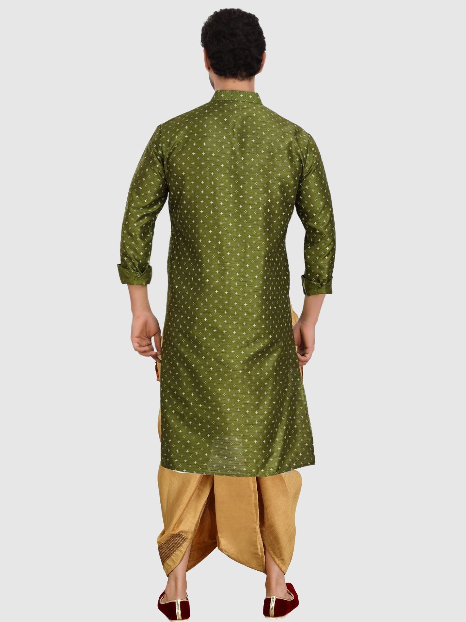 Forest Green Printed Silk Kurta Petambari Dhoti Set