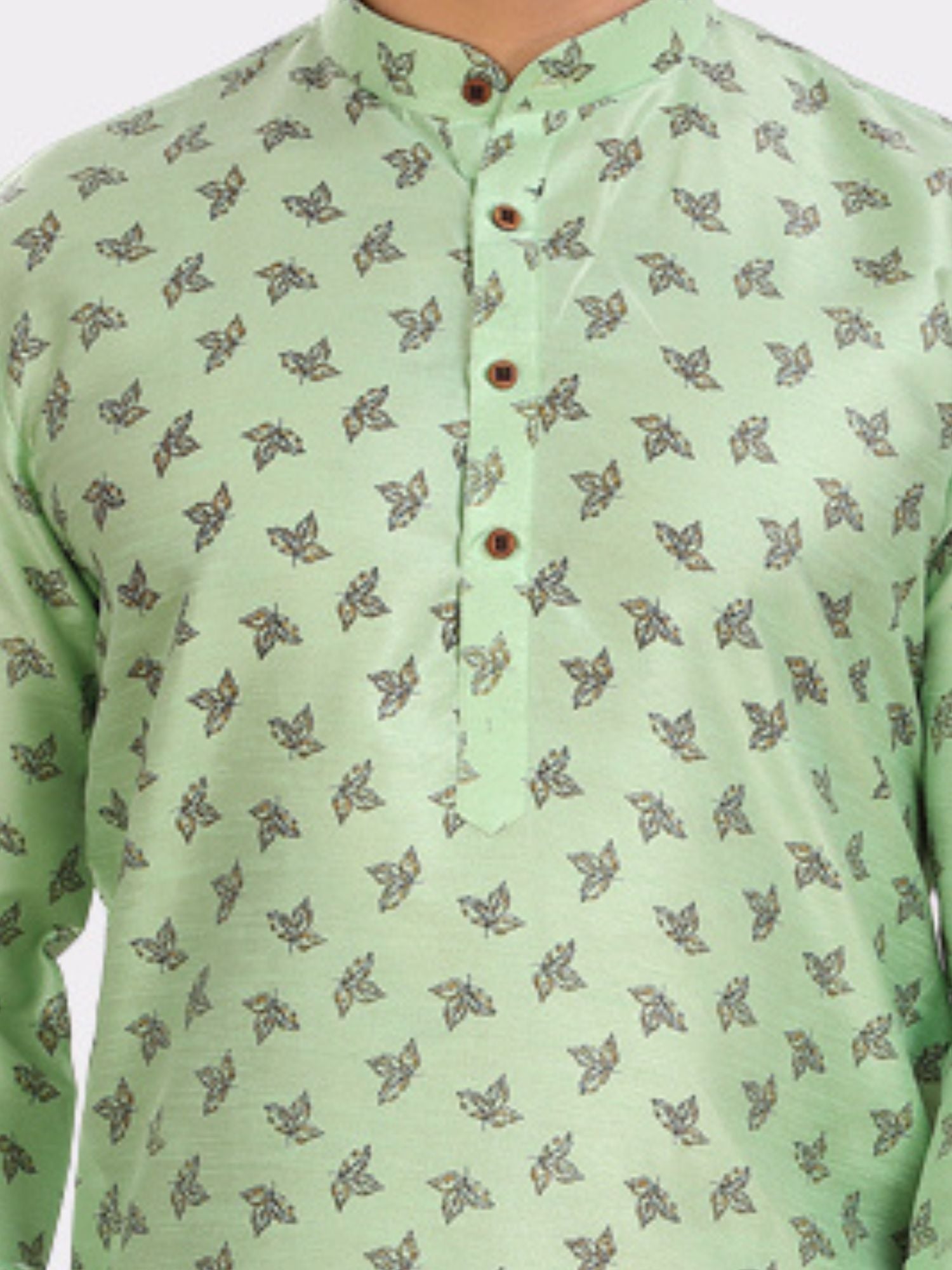 Pistachio Green Printed Silk Kurta Pitambari Dhoti Set