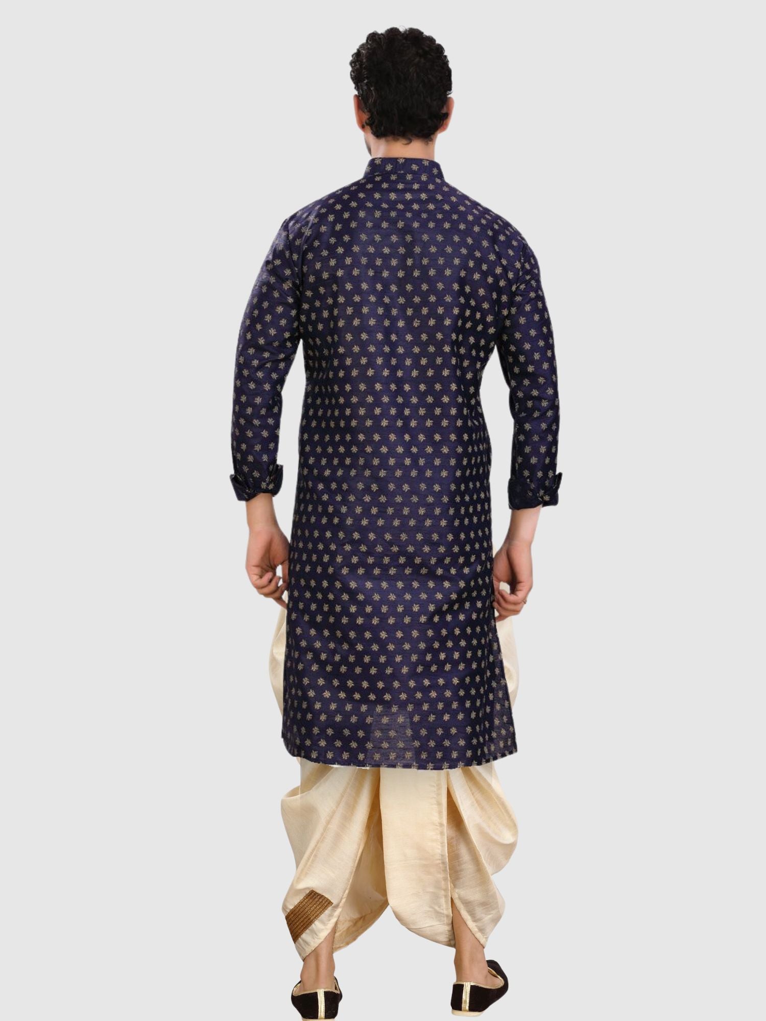 Azure Blue  Printed Silk Kurta Petambari Dhoti Set