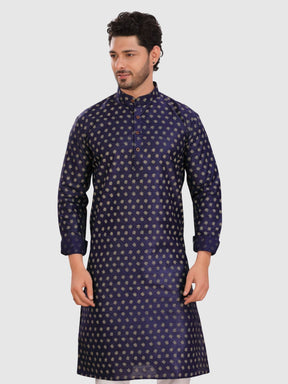 Azure Blue  Printed Silk Kurta Petambari Dhoti Set