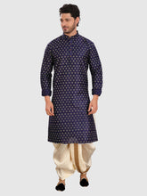 Azure Blue  Printed Silk Kurta Petambari Dhoti Set