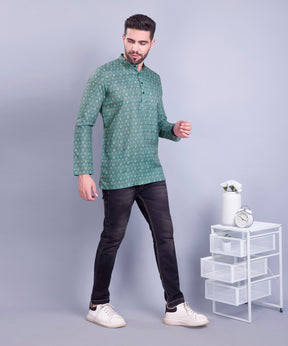 Forest Green Indi Print  Short Cotton Kurta