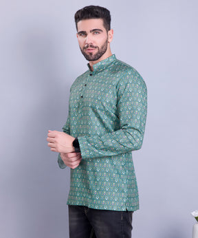 Forest Green Indi Print  Short Cotton Kurta