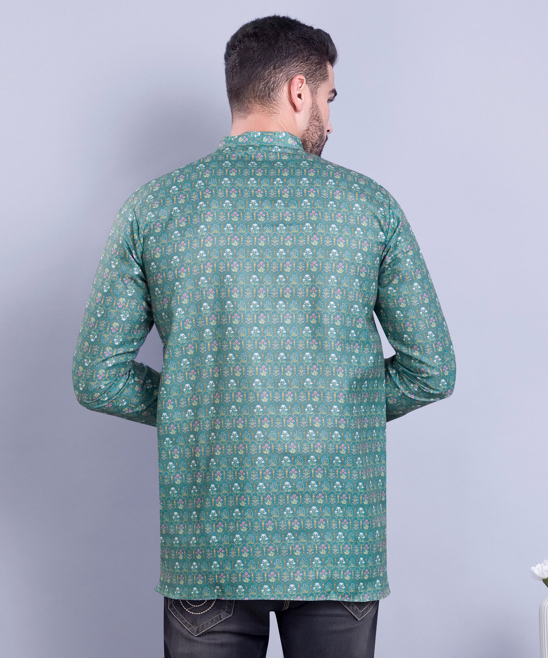 Forest Green Indi Print  Short Cotton Kurta