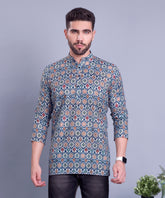 Multi Green  Indi Print  Short Cotton Kurta