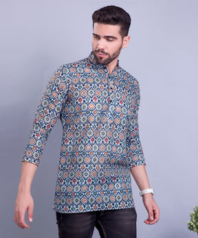 Multi Green  Indi Print  Short Cotton Kurta