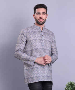 Metal Grey Indi Print  Short Cotton Kurta