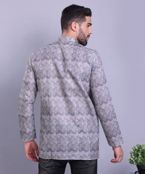 Metal Grey Indi Print  Short Cotton Kurta