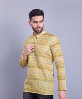 Sun Shine Yellow Indi Print  Short Cotton Kurta