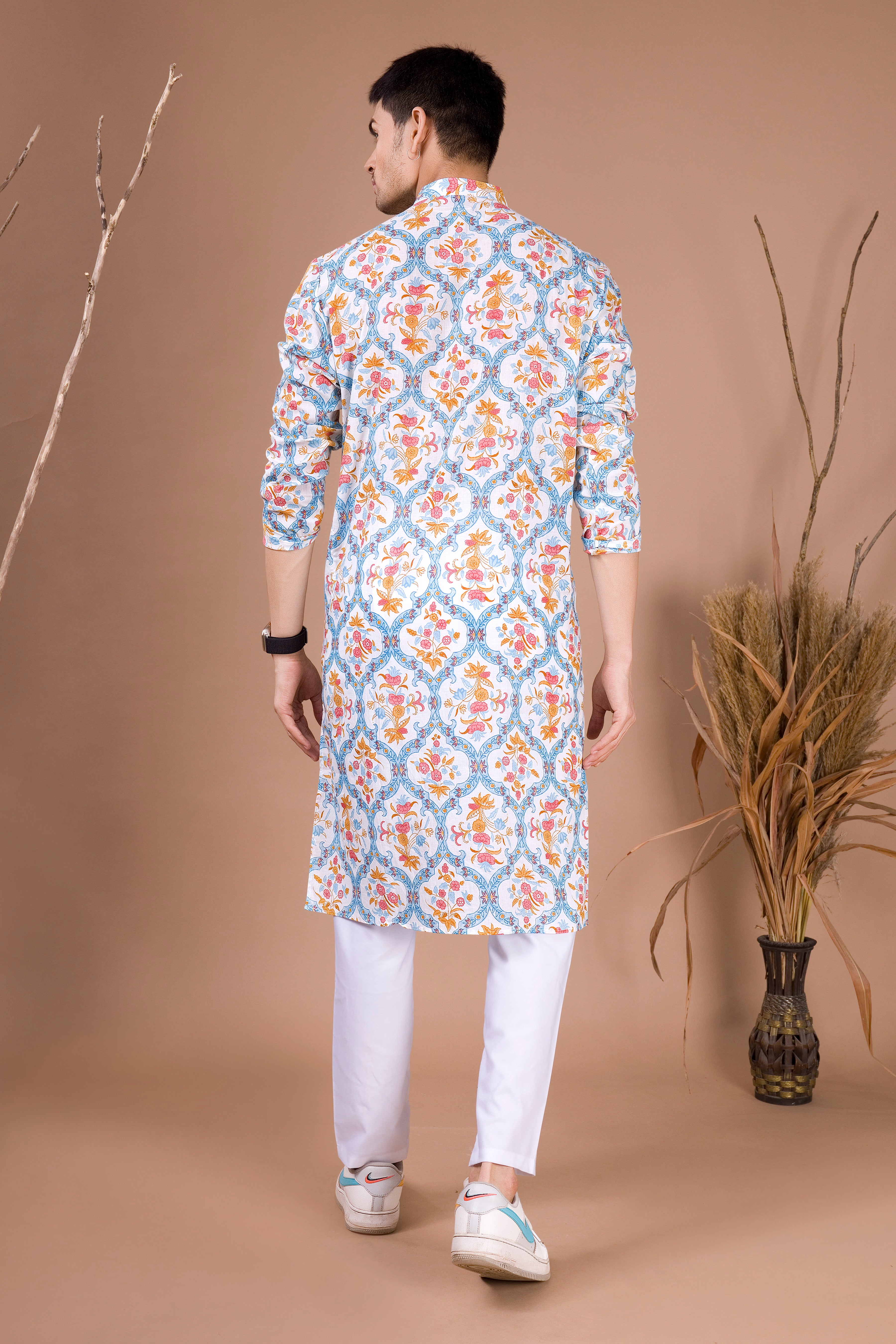 Azure Blue Paisley Design Cotton Kurta