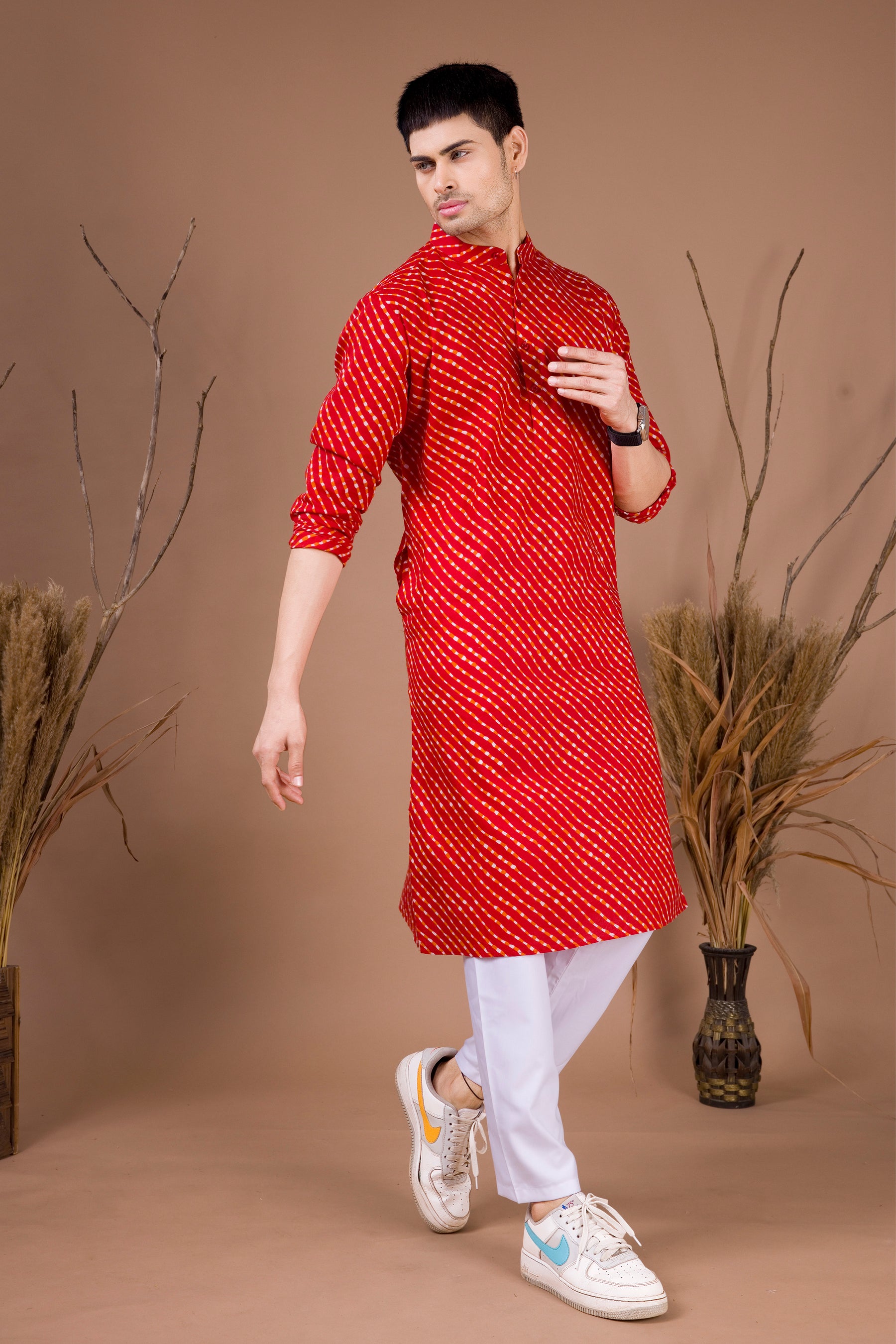 Barn Red Paisley Design Cotton Kurta