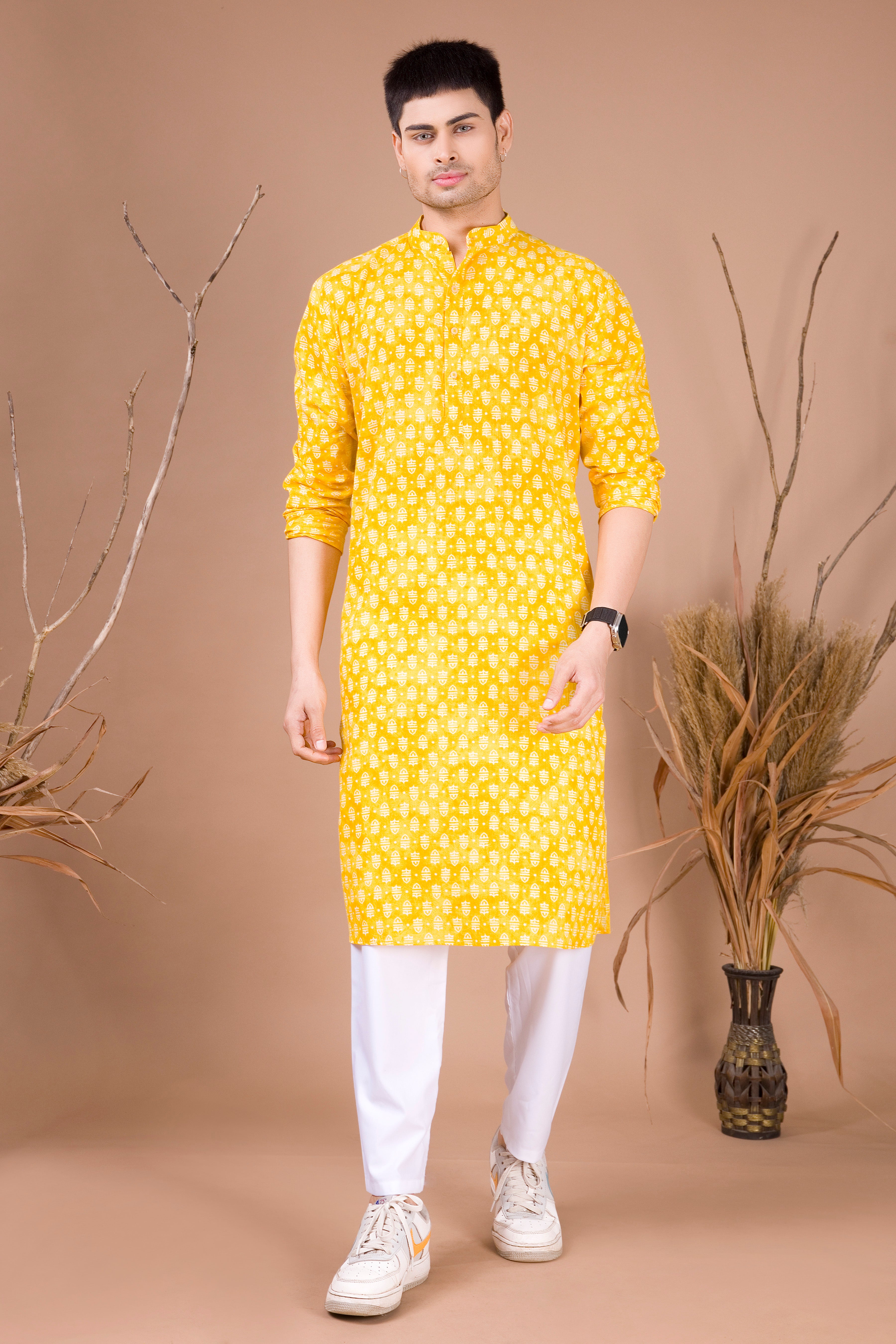 Shine Of Yellow Paisley Design Cotton Kurta