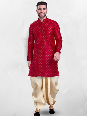 Barn Red Hloom Printed  Silk Kurta Dhoti Set