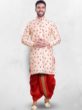 Butter Cream Hloom Printed Silk  Kurta Dhoti Set