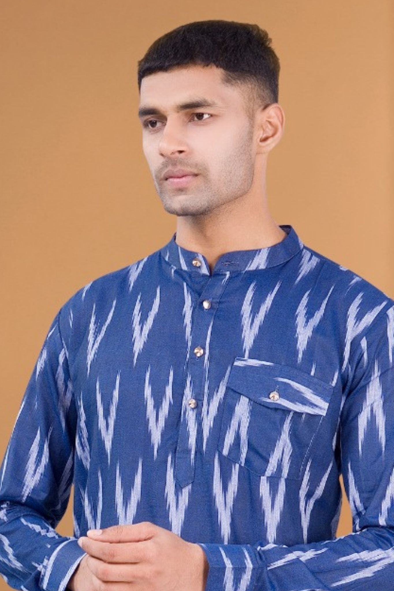 Iris Blue Ikat Print  Kurta Peshawari  Set