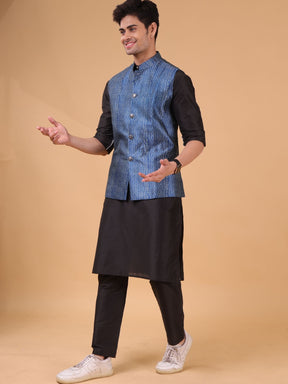 Jade Black Solid Pattern Cotton Silk Kurta Jacket Set