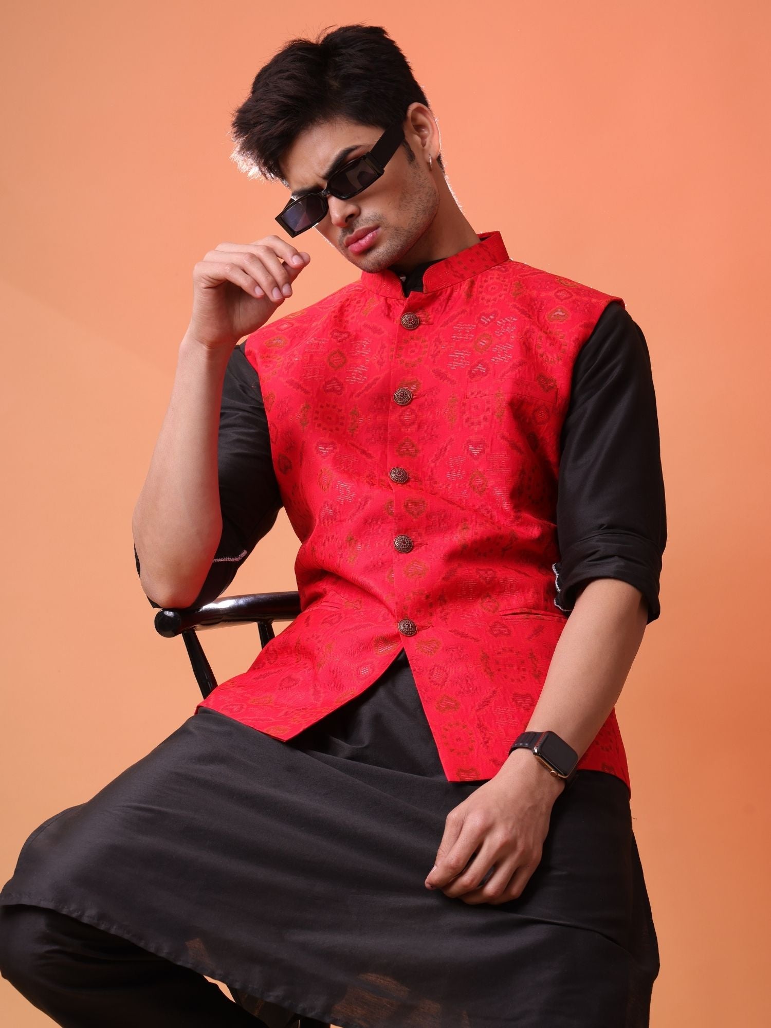 Jade Black Solid Pattern Cotton Silk Kurta Jacket Set