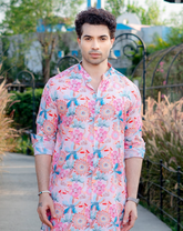 Peach Floral Printed Cotton Kurta