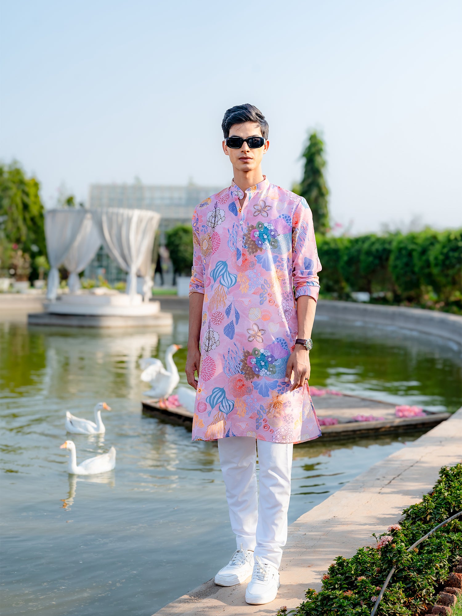 Persion Pink Floral Printed Cotton Kurta