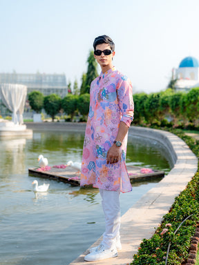 Persion Pink Floral Printed Cotton Kurta