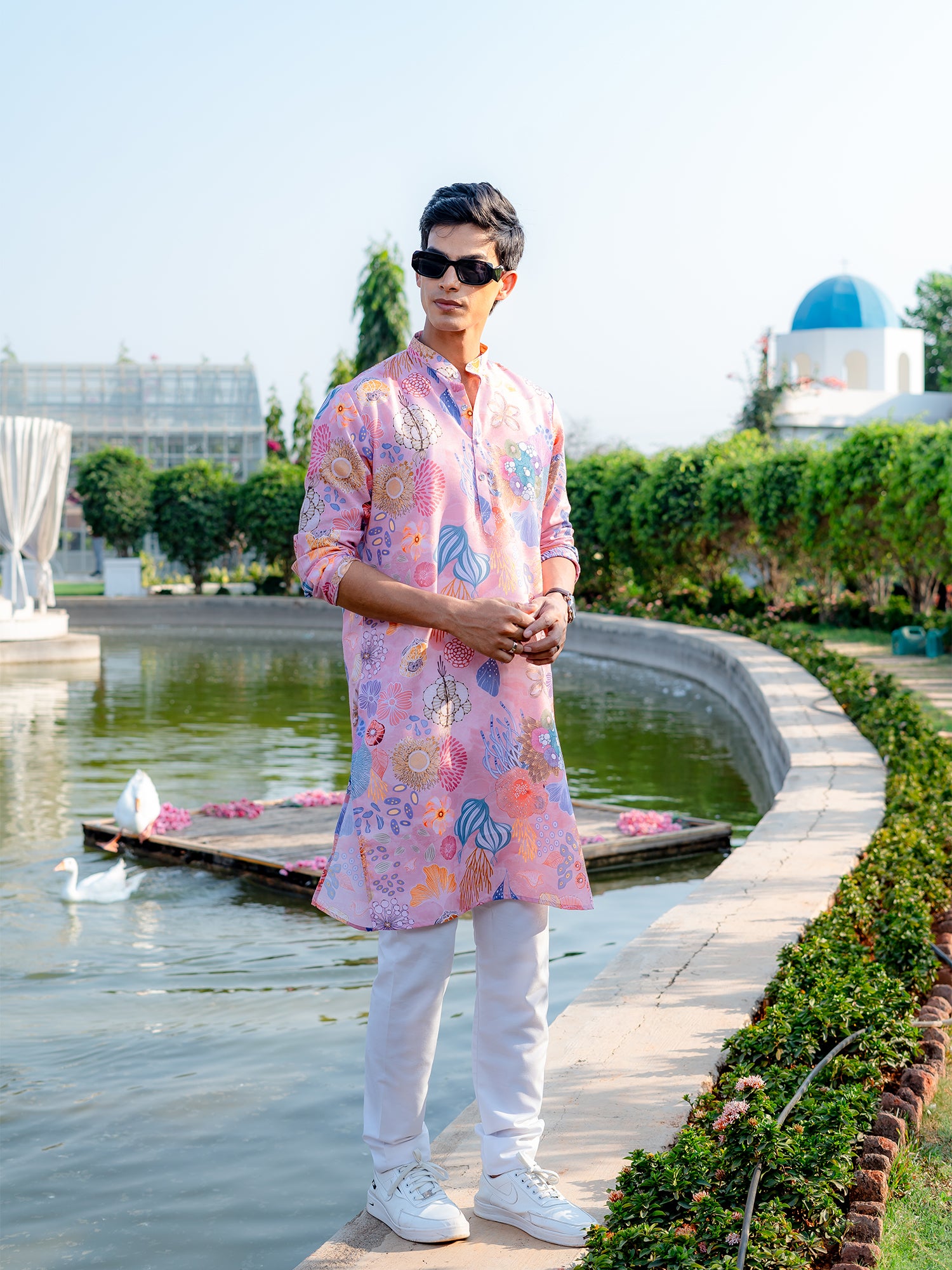 Persion Pink Floral Printed Cotton Kurta