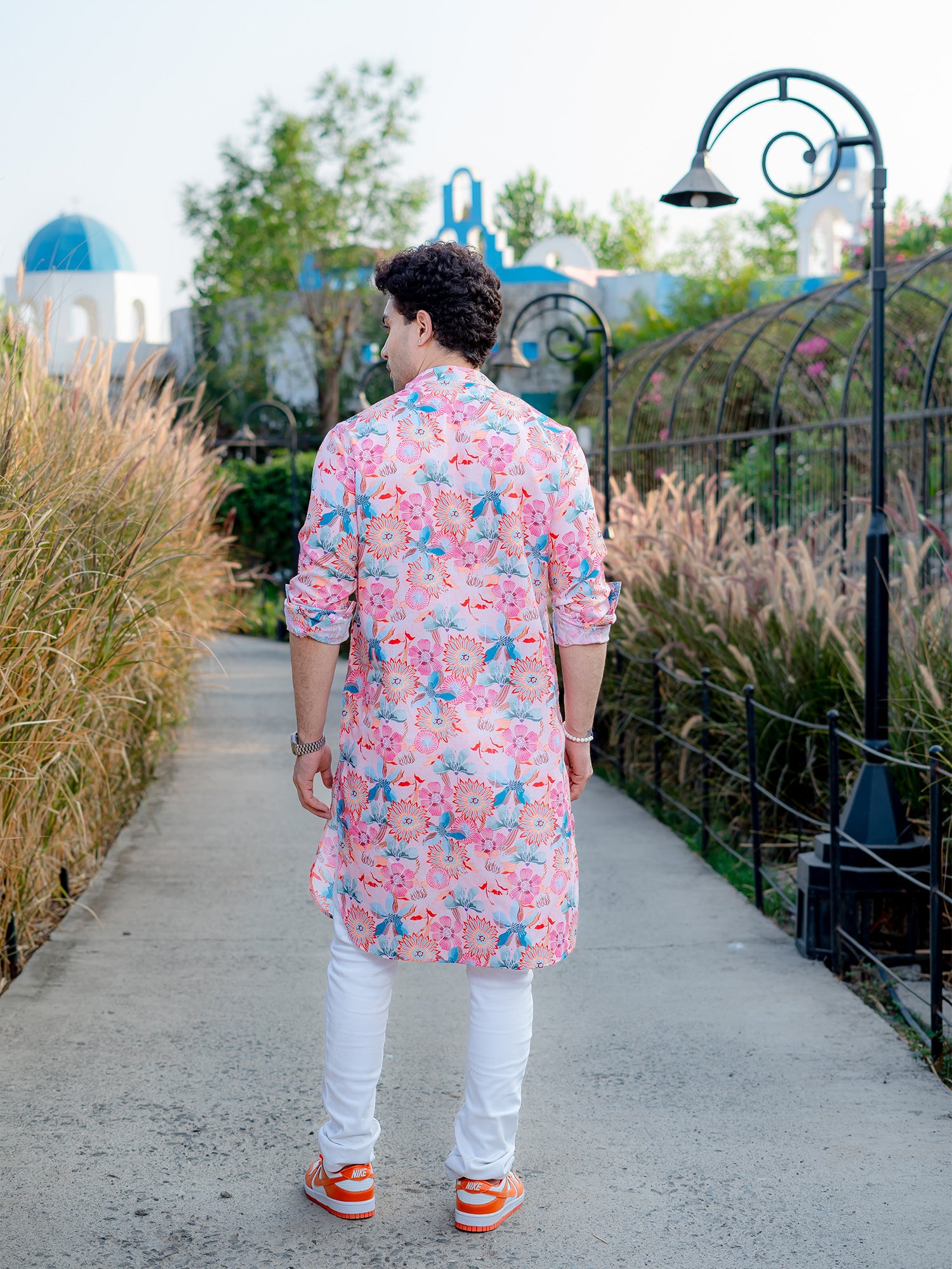 Peach Floral Printed Cotton Kurta