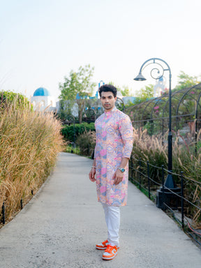 Shine OF Yellow Floral Printed Cotton Kurta