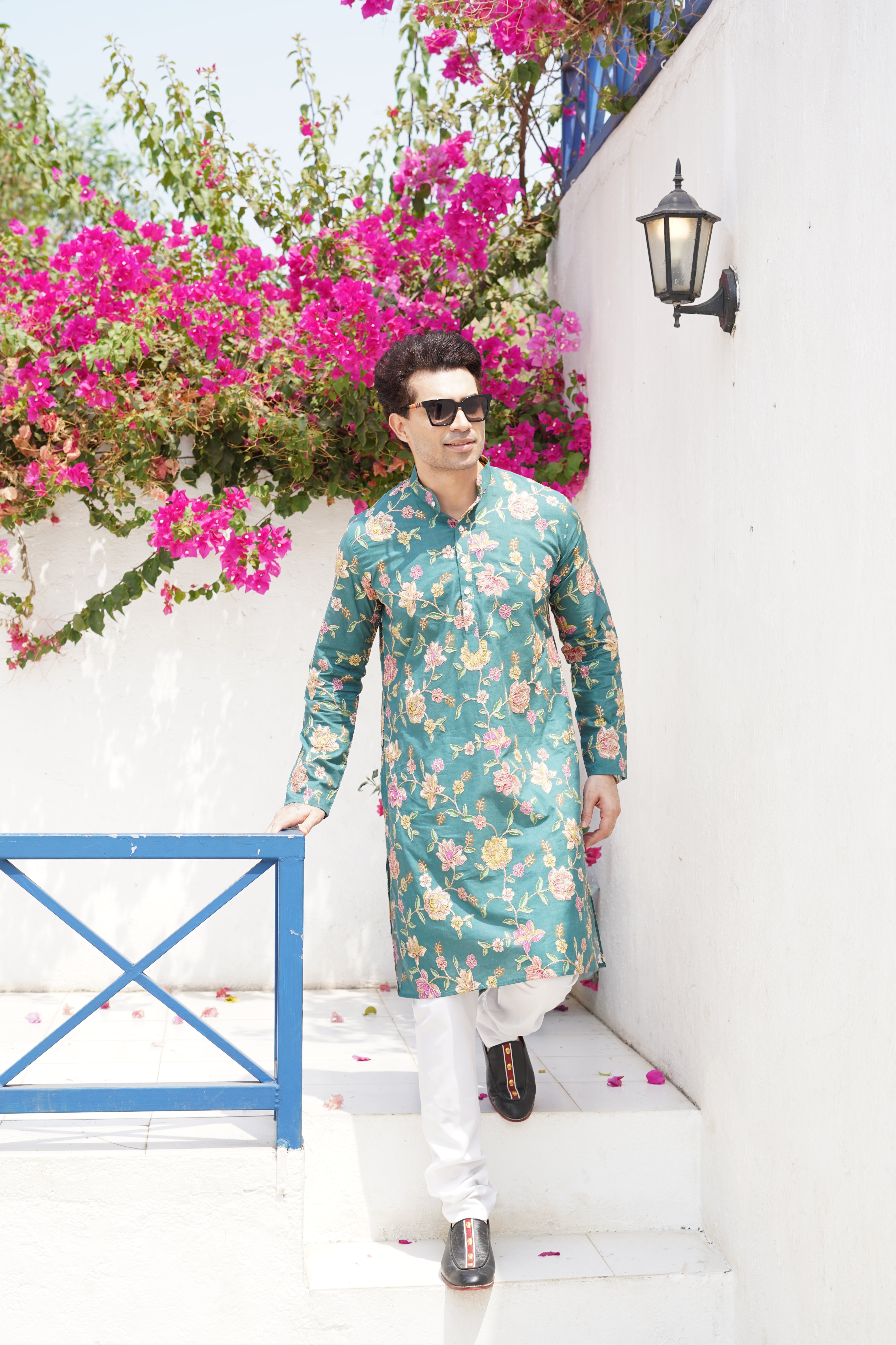 Forest Green Floral Printed Cotton Kurta