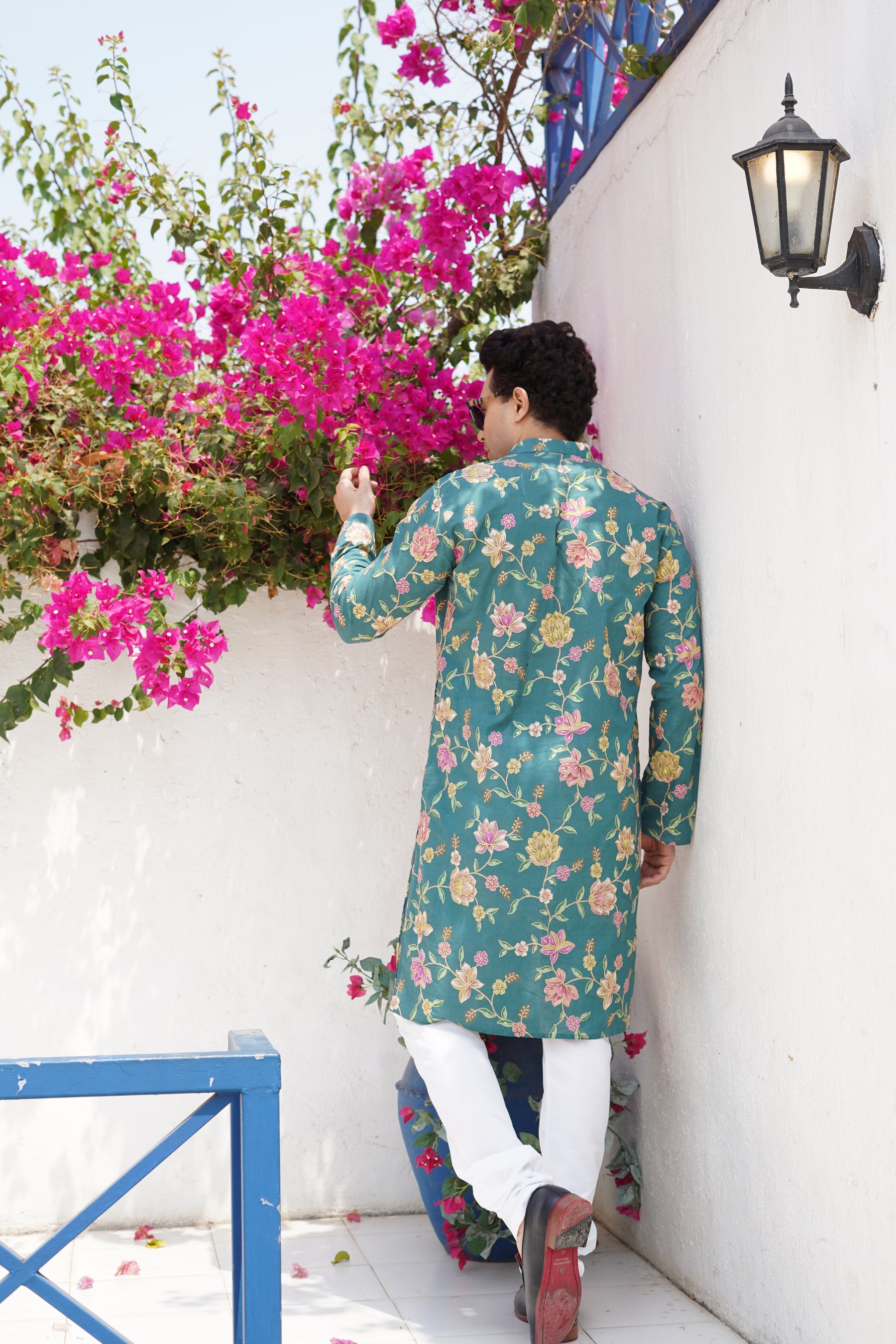 Forest Green Floral Printed Cotton Kurta