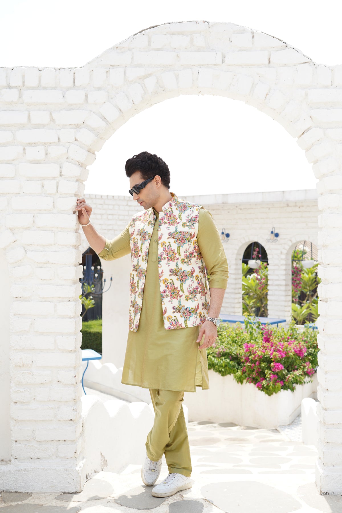 Butter Cream  Solid Pattern Cotton Kurta Jacket Set