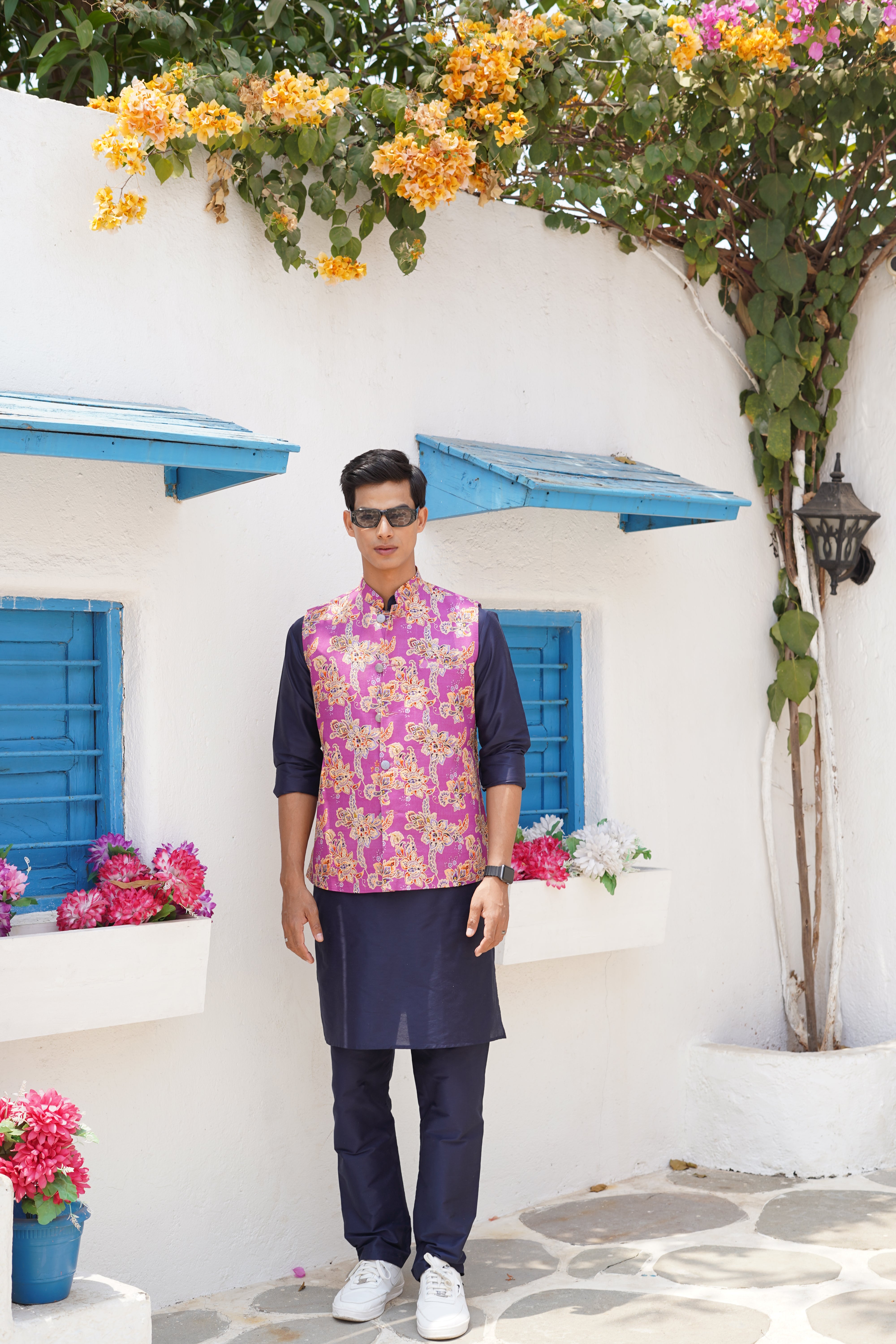 Orchid Purple Solid Pattern Cotton Kurta Jacket Set