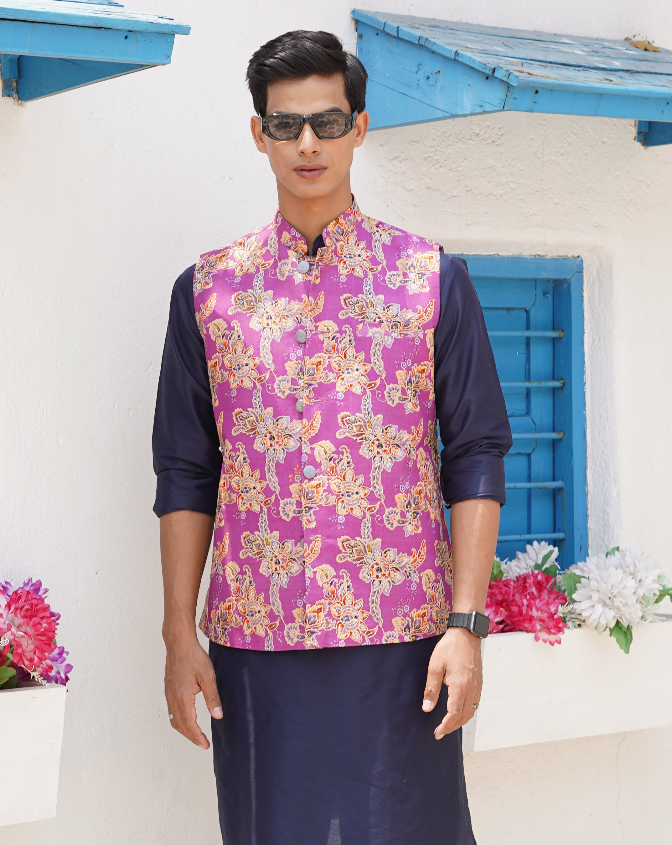 Orchid Purple Printed Nehru Jacket