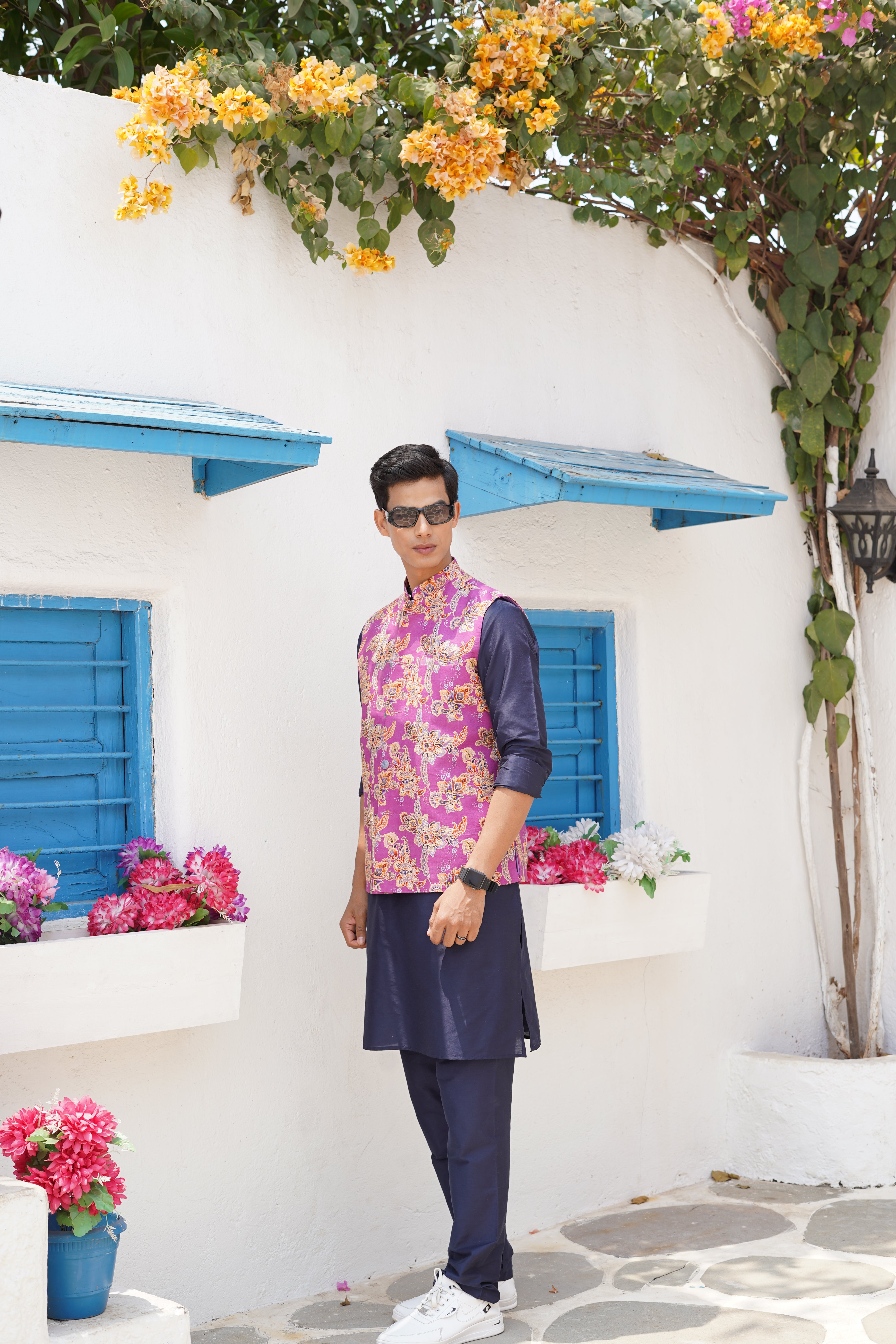 Orchid Purple Solid Pattern Cotton Kurta Jacket Set