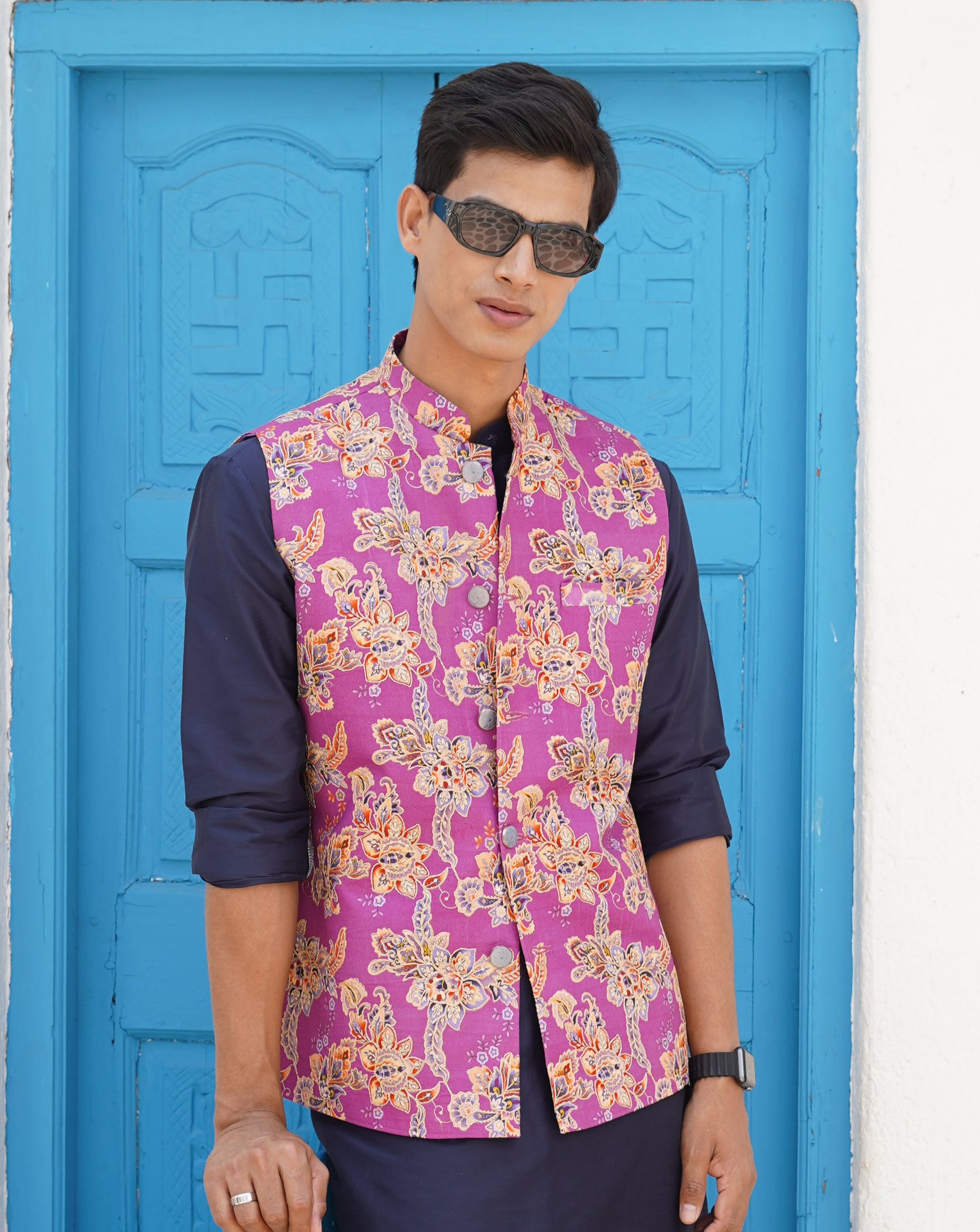 Orchid Purple Printed Nehru Jacket