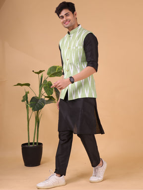 Tropical Green Linen Cotton Nehru Jacket