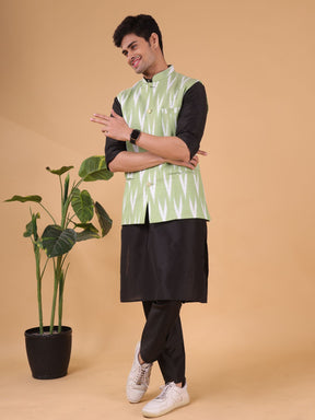 Tropical Green Linen Cotton Nehru Jacket