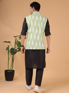 Tropical Green Linen Cotton Nehru Jacket