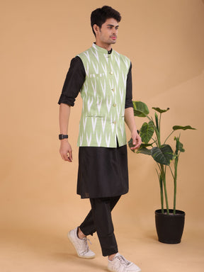 Tropical Green Linen Cotton Nehru Jacket