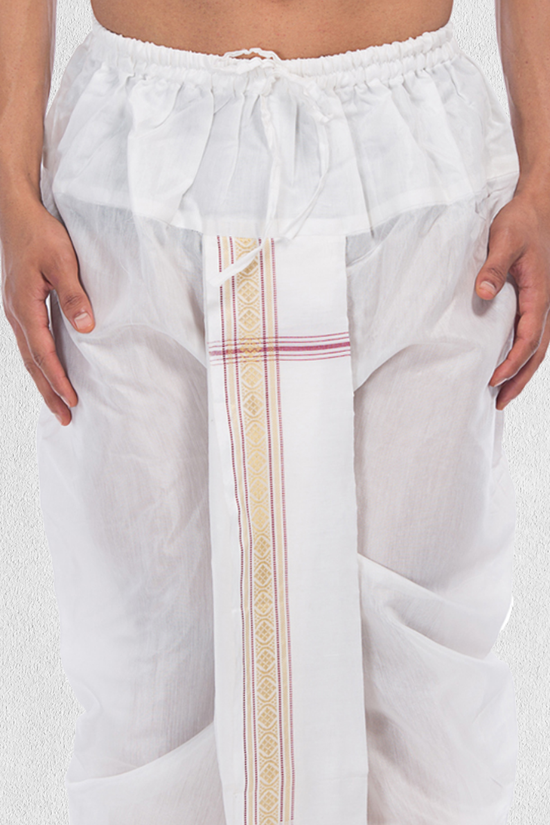 White Pitambari Dhoti Ready To Wear Cotton Dhoti