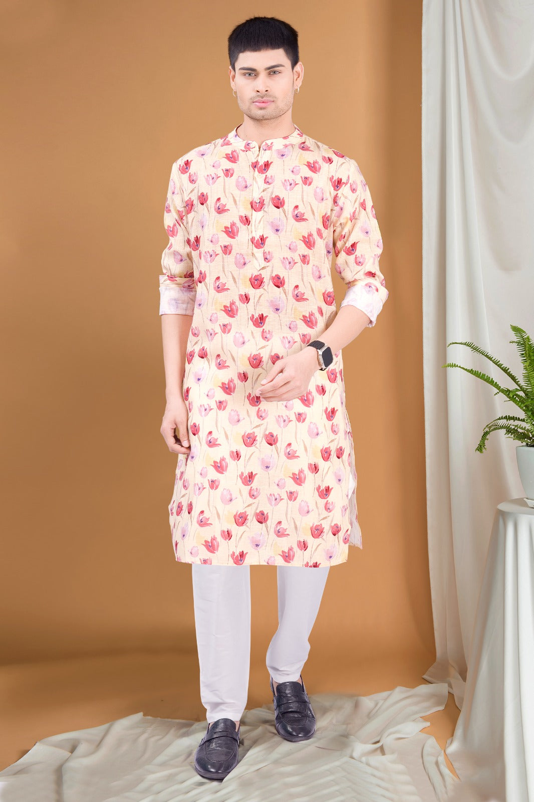 SunShine Yellow Tropical Paradise Cotton Kurta