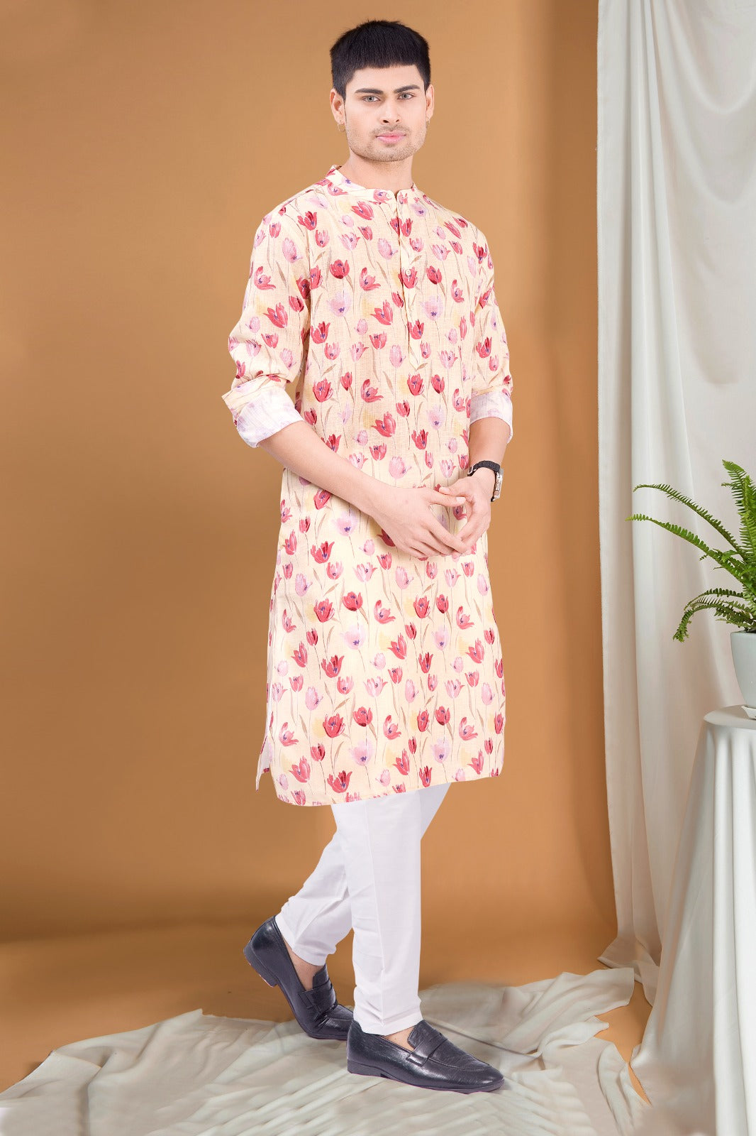 SunShine Yellow Tropical Paradise Cotton Kurta