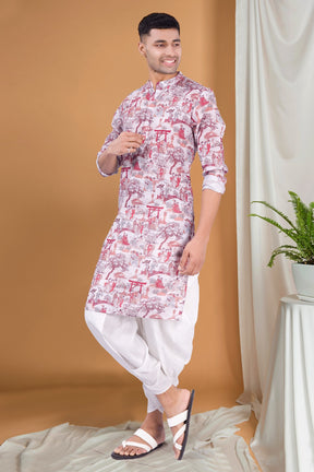 Cider Brown Tropical Paradise Kurta Peshawari Set