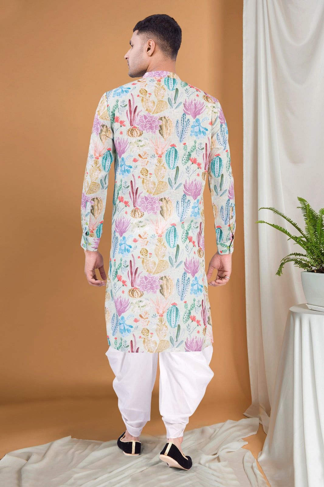 Tropical Green Tropical Paradise Kurta Peshawari Set