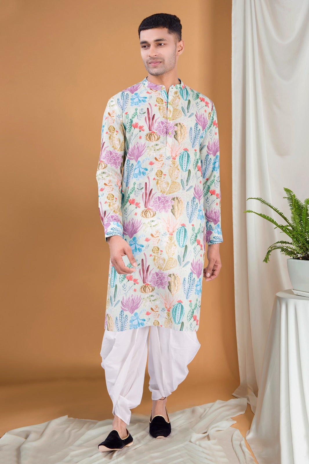 Tropical Green Tropical Paradise Kurta Peshawari Set